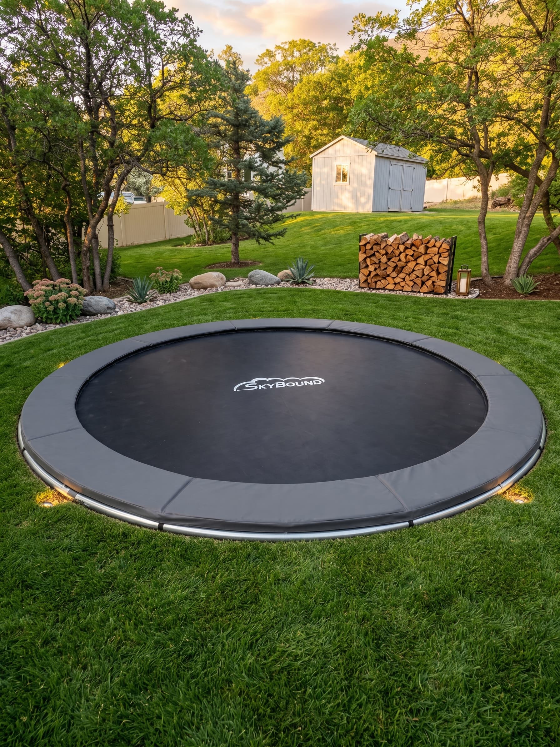 Ground level round trampoline