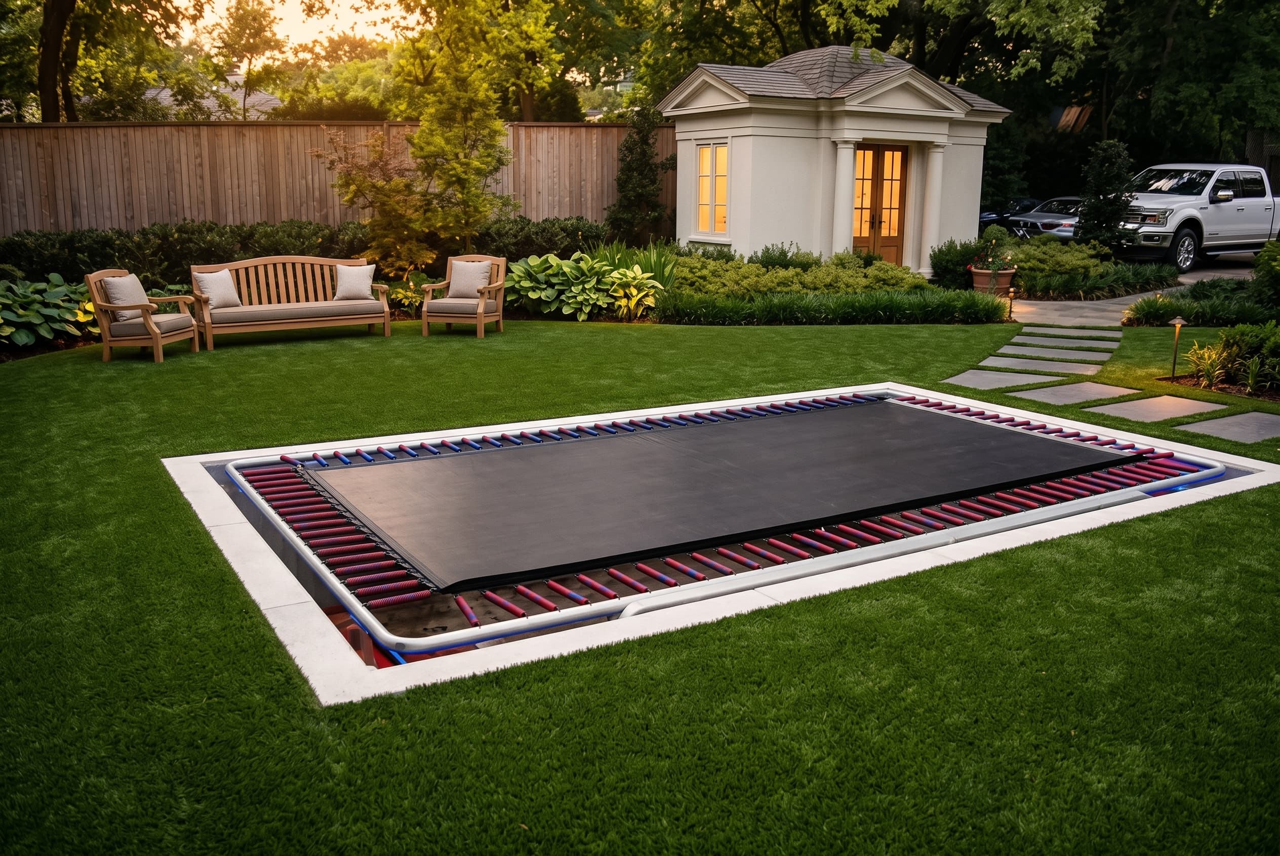 Rectangle in-ground trampoline