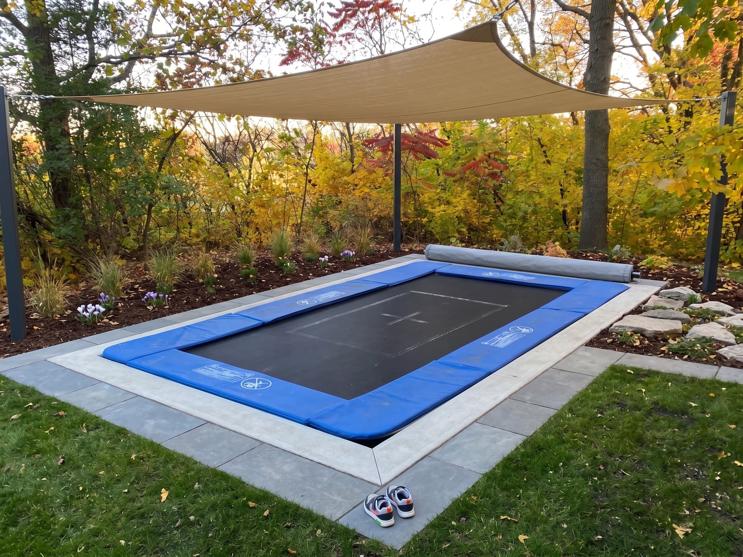 Rectangle trampoline retaining wall