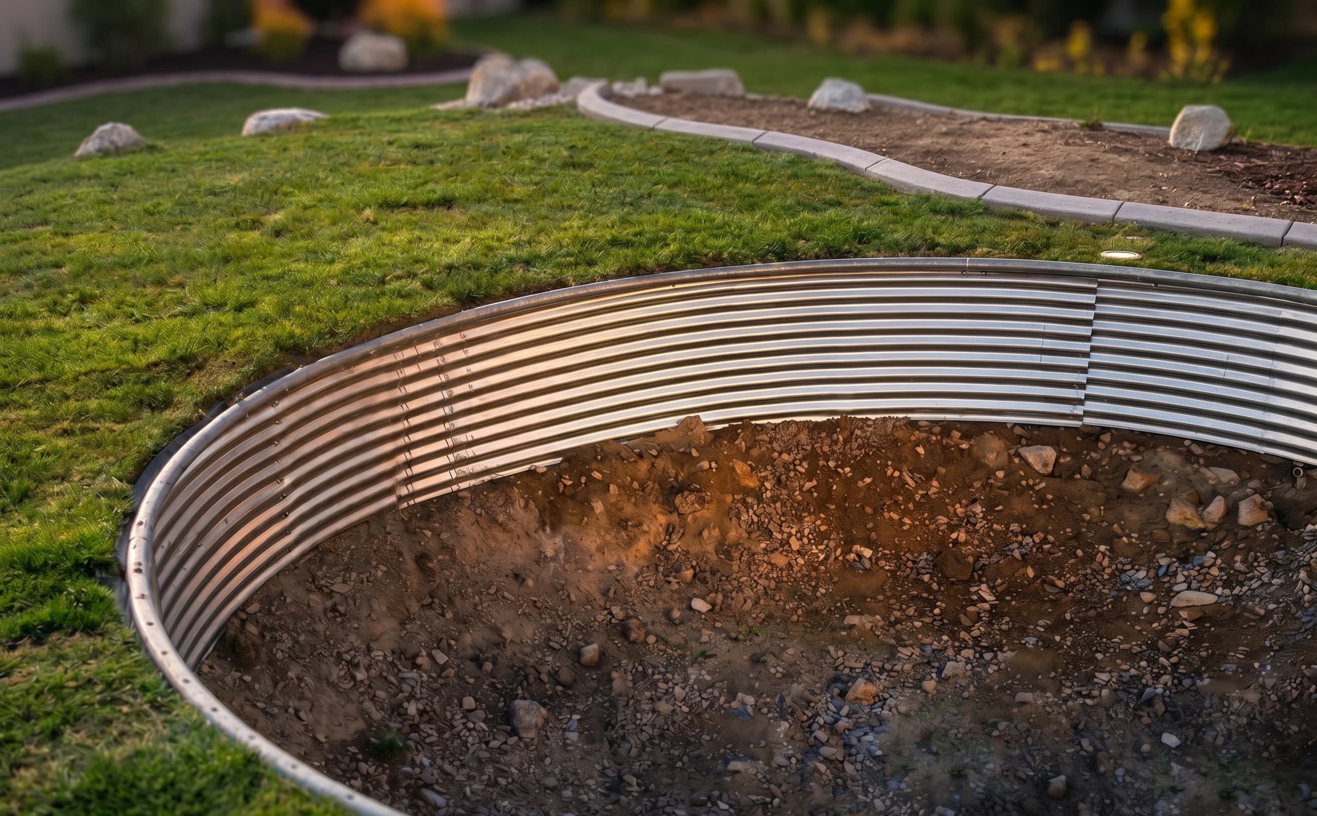 In-ground trampoline retaining wall